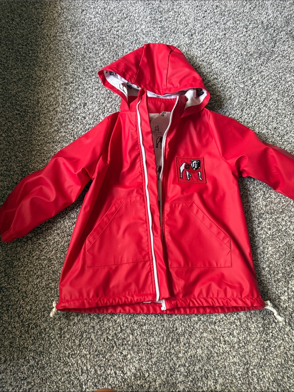 UGA Red Hooded Rain Jacket with UGA Dawg Patch